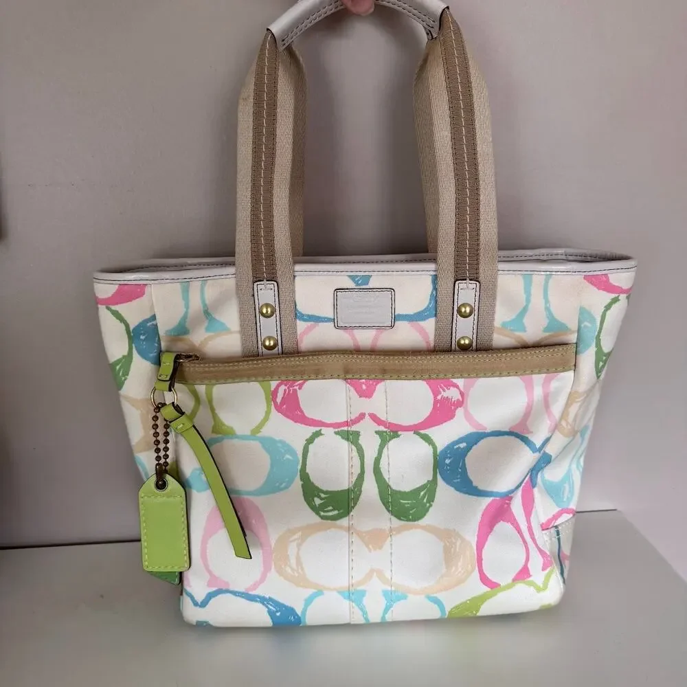 Coach Hamptons Rainbow Pastel Signature Scribble Tote Bag Purse Y2K Style 247 - Picture 2 of 15